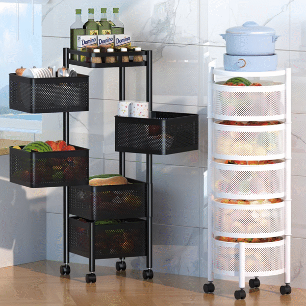Kitchen rotating shelves household floor multi-layer snack box living room fruit and vegetable basket trolley organizer mobile